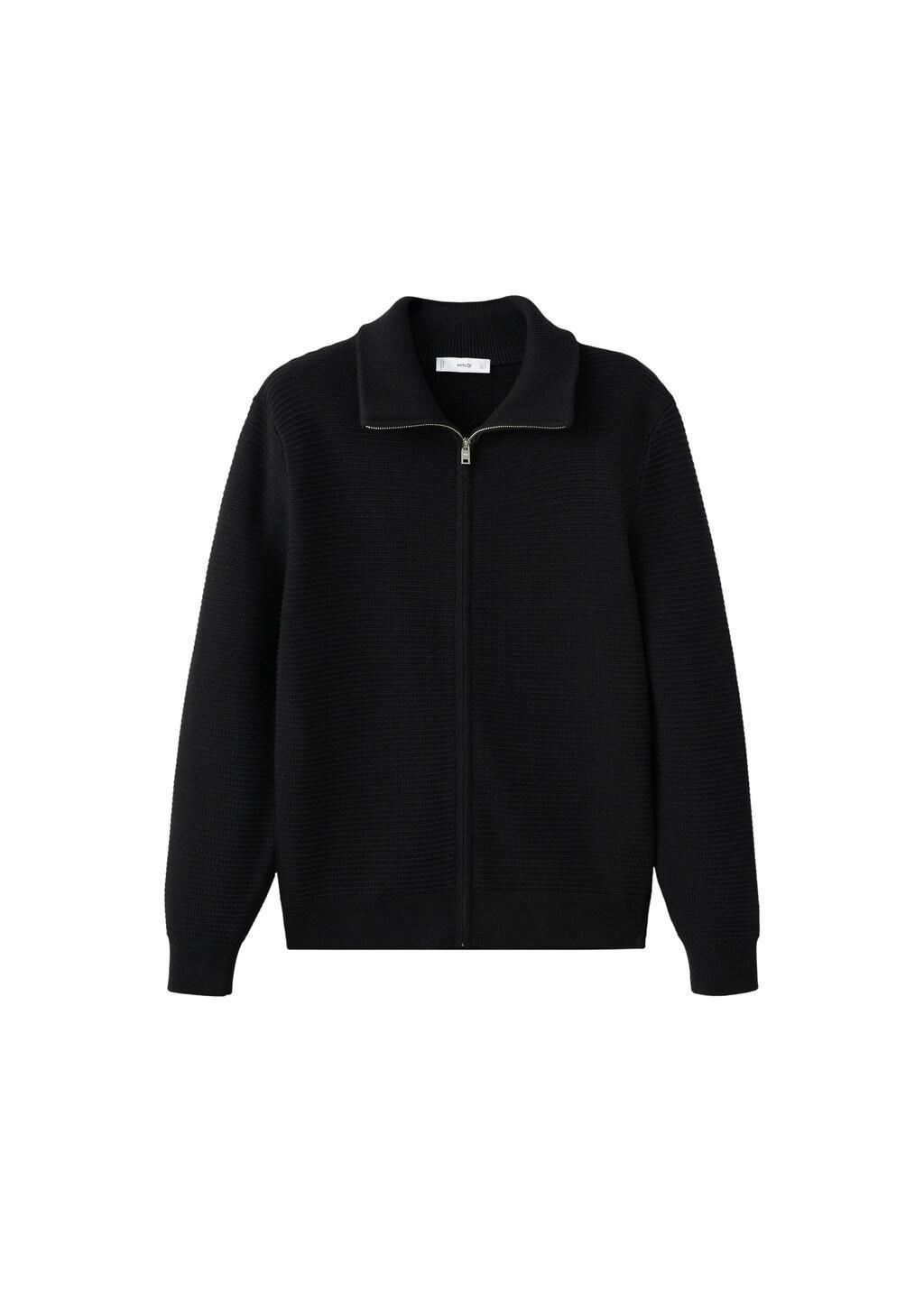 Black Structured Knitted Cardigan With Zip, Black, large image number 6