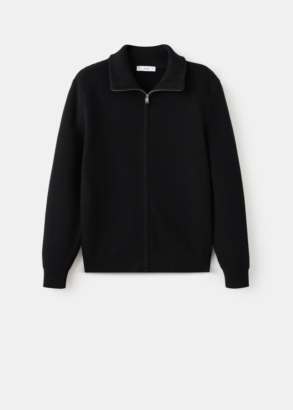 Black Structured Knitted Cardigan With Zip, Black, large image number 7