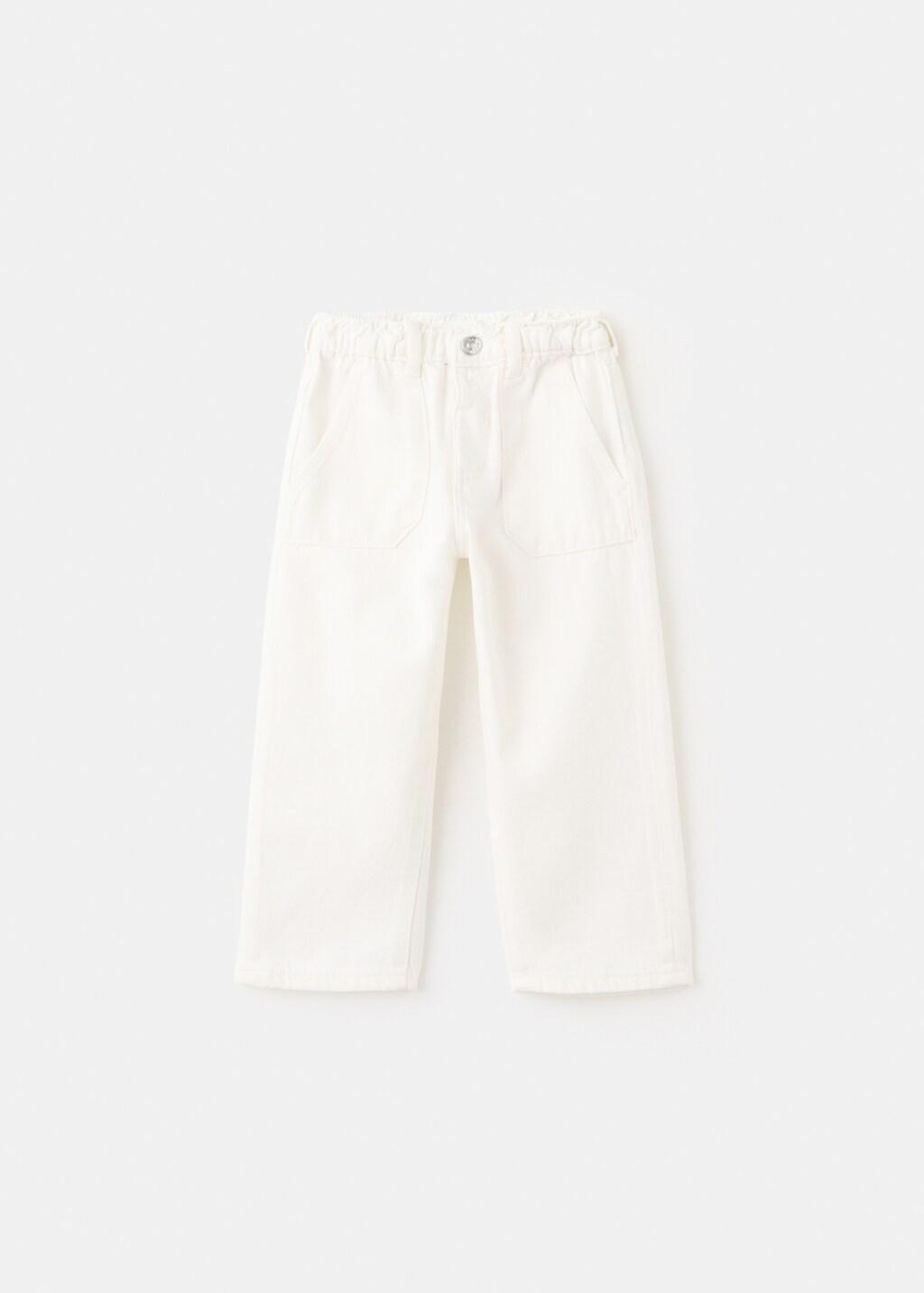 White Straight Jeans With Elasticated Waistband, Baby Boy, White, large image number 5