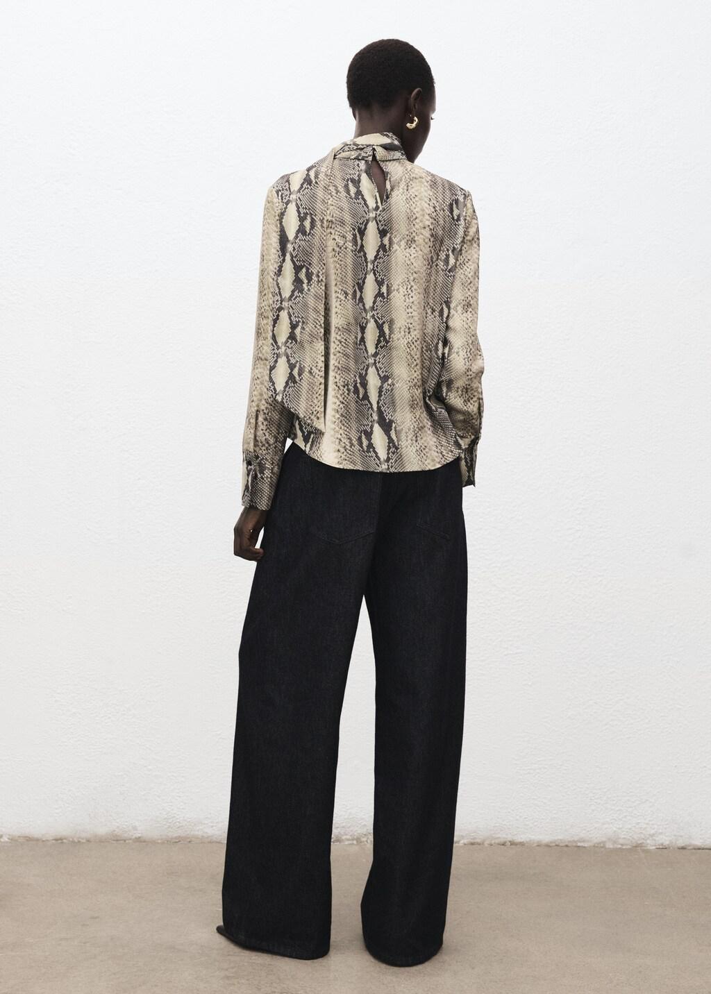 Brown Animal-Print Blouse With Scarf, Brown, medium