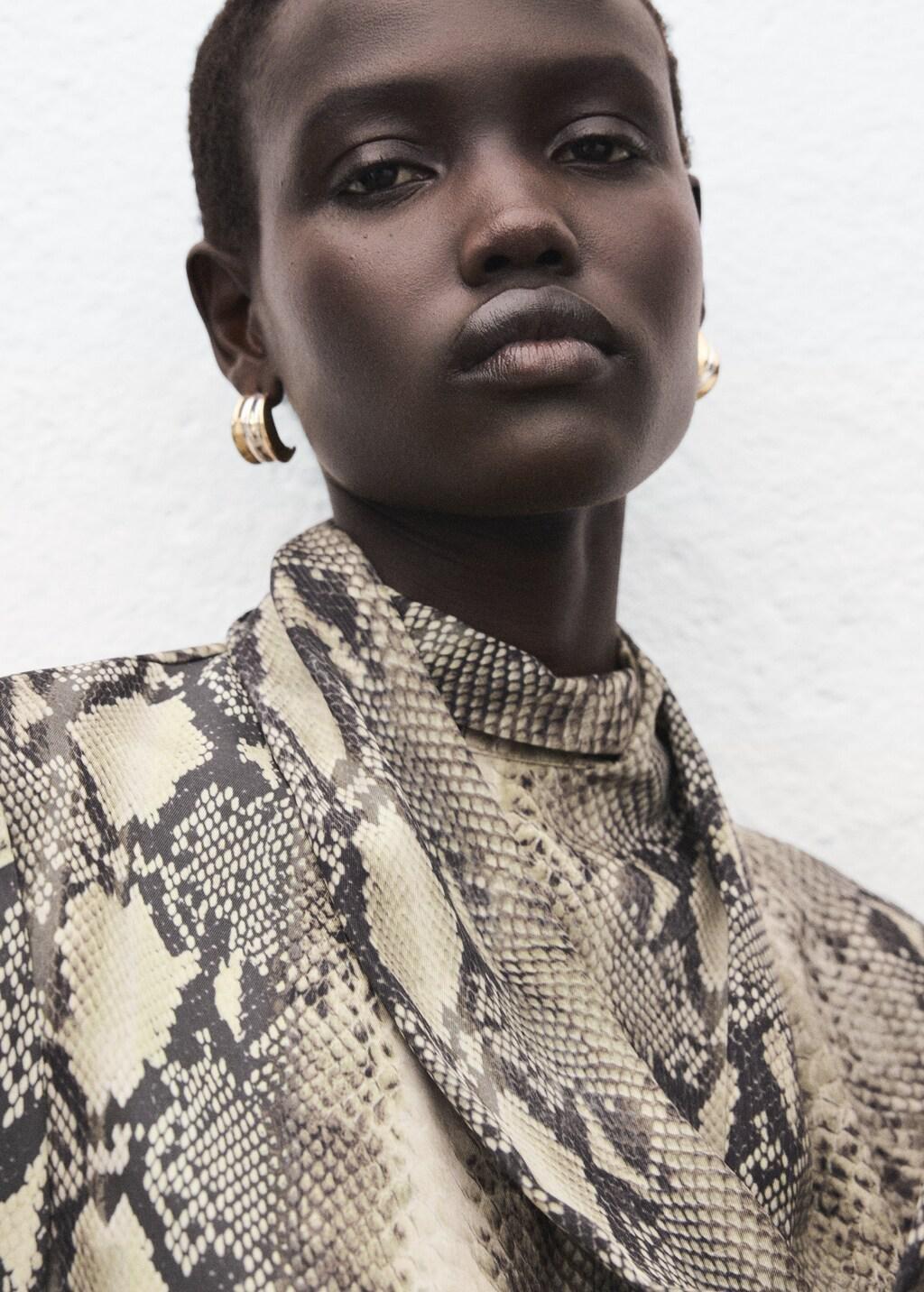 Brown Animal-Print Blouse With Scarf, Brown, large image number 4