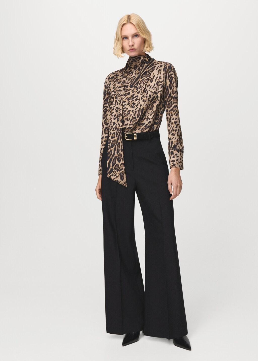 BLACK Animal-print blouse with scarf, Black, large image number 0