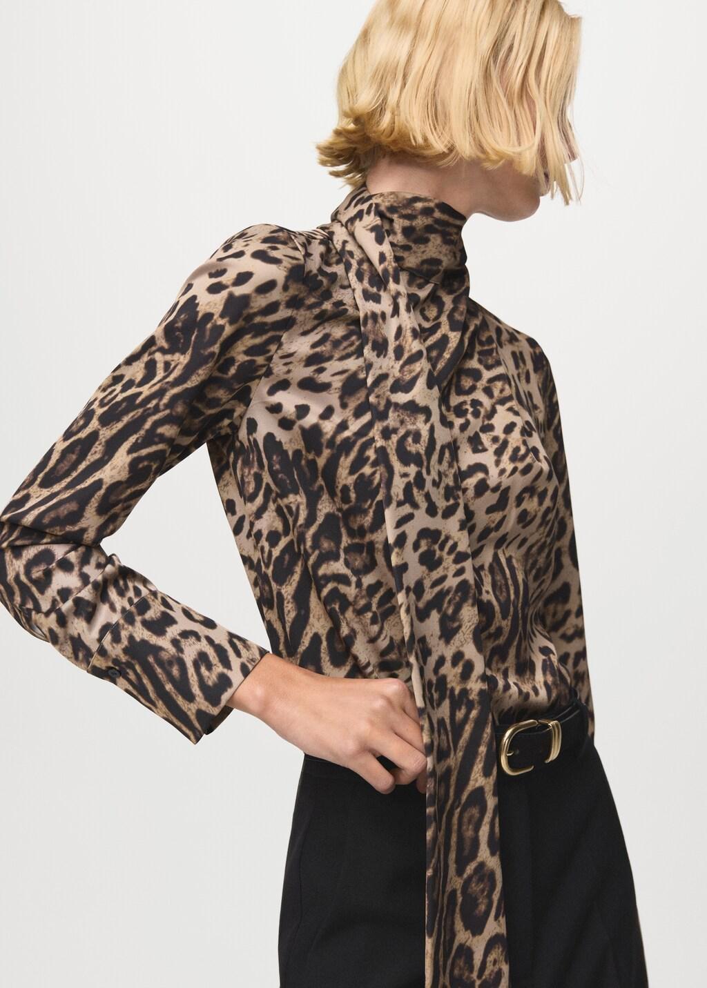 BLACK Animal-print blouse with scarf, Black, large image number 3