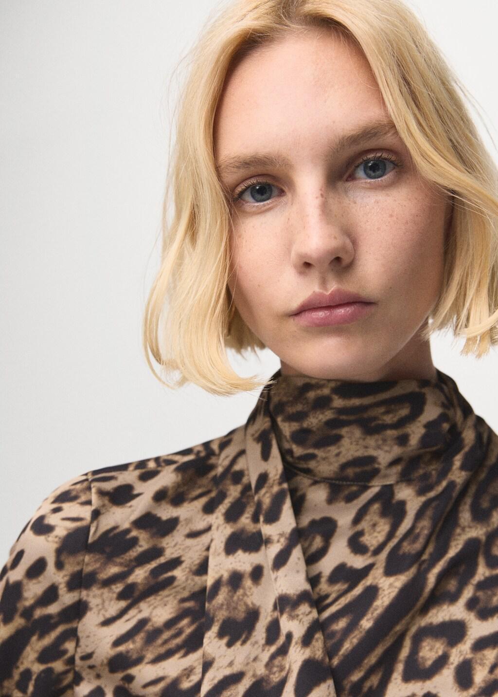 BLACK Animal-print blouse with scarf, Black, large image number 4