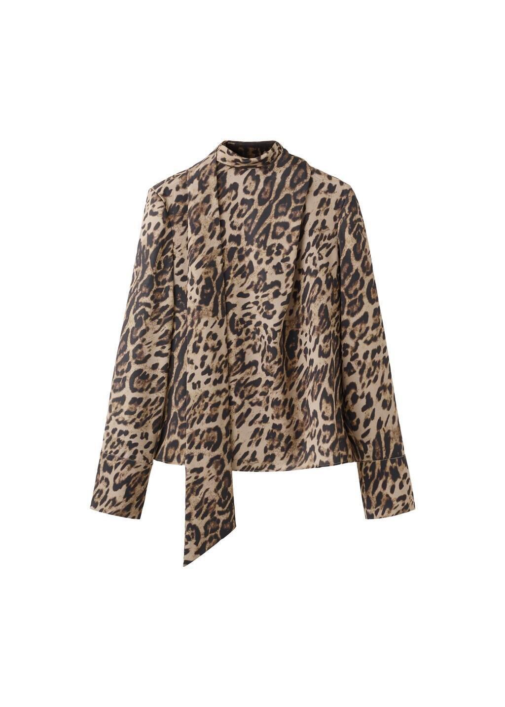 BLACK Animal-print blouse with scarf, Black, large image number 6