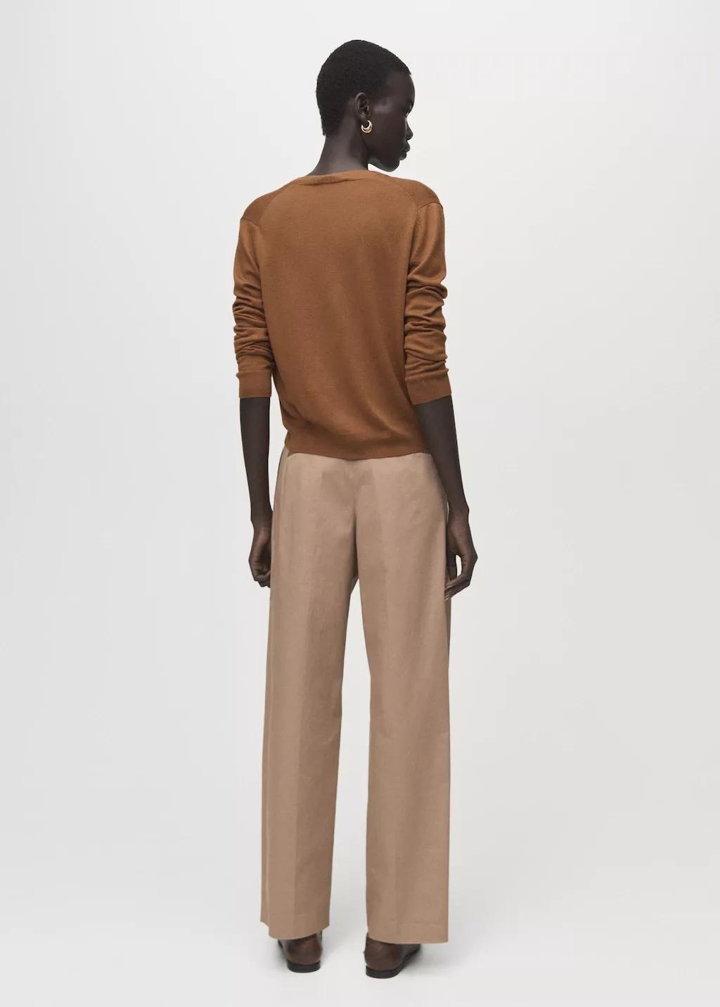 Brown V-Neck Knitted Cardigan, Medium Brown, large image number 2