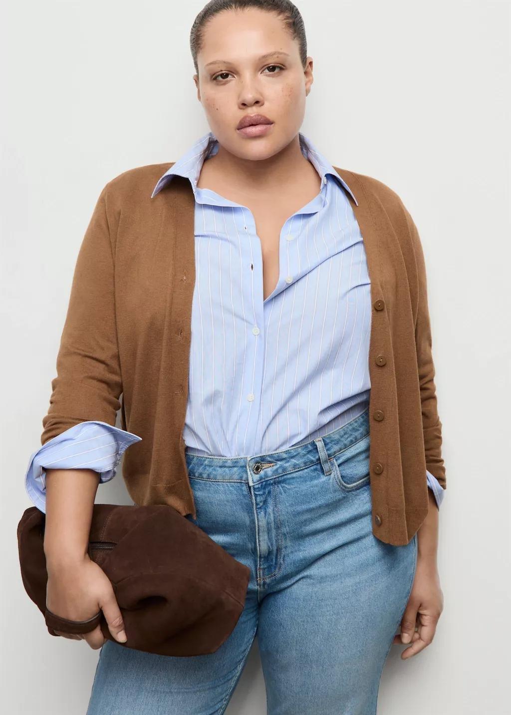 Brown V-Neck Knitted Cardigan, Medium Brown, large image number 5