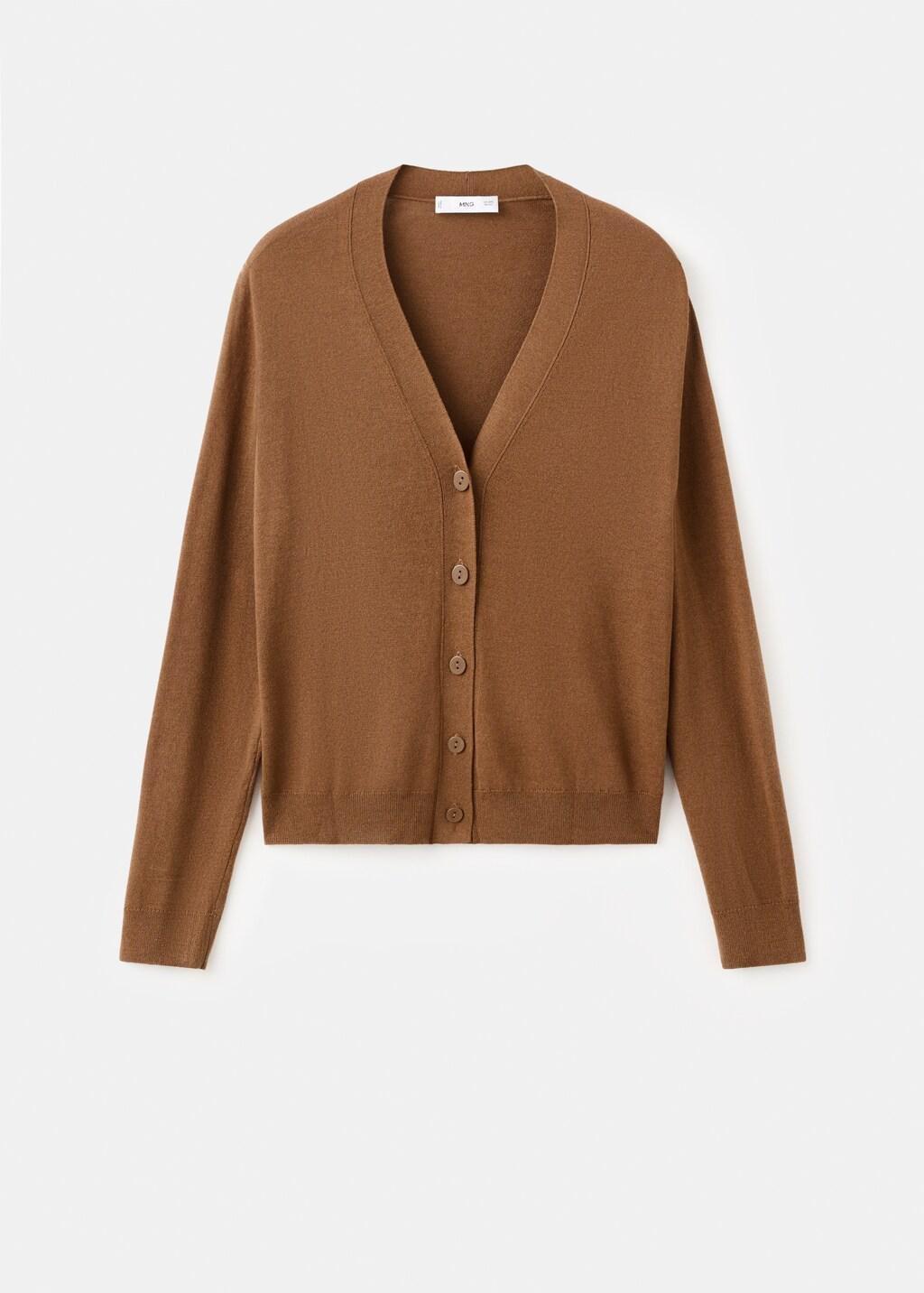 Brown V-Neck Knitted Cardigan, Medium Brown, large image number 7