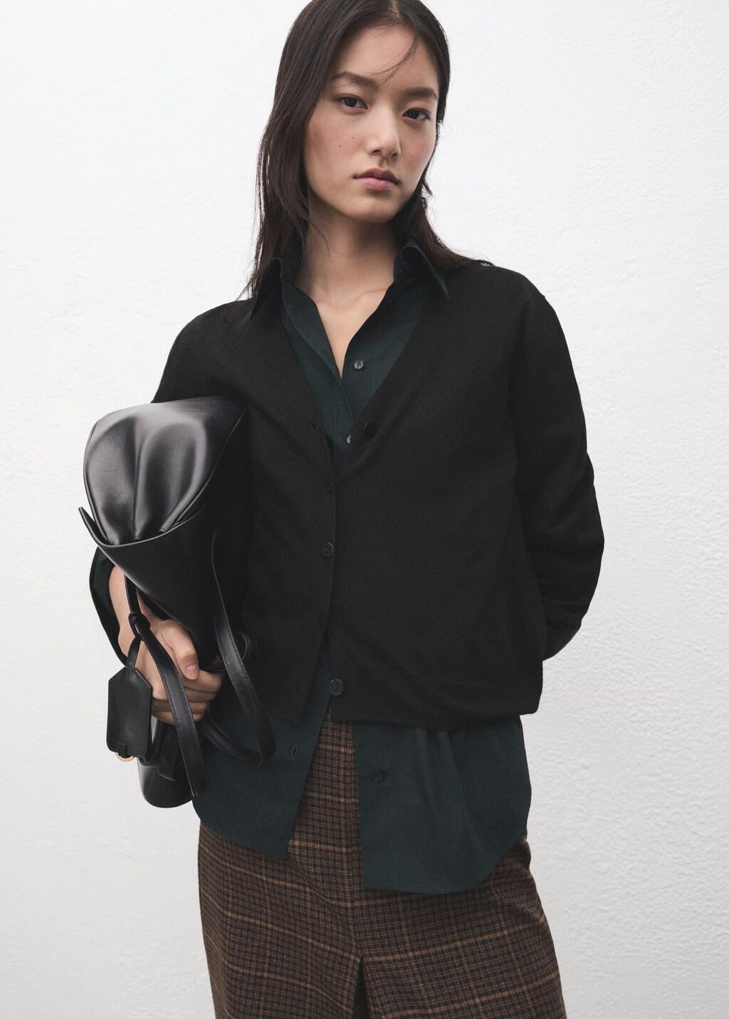 Black V-Neck Knitted Cardigan, 0201_99, large image number 3