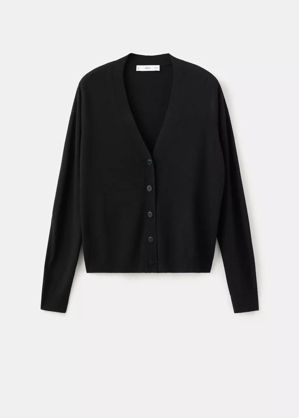 Black V-Neck Knitted Cardigan, 0201_99, large image number 8