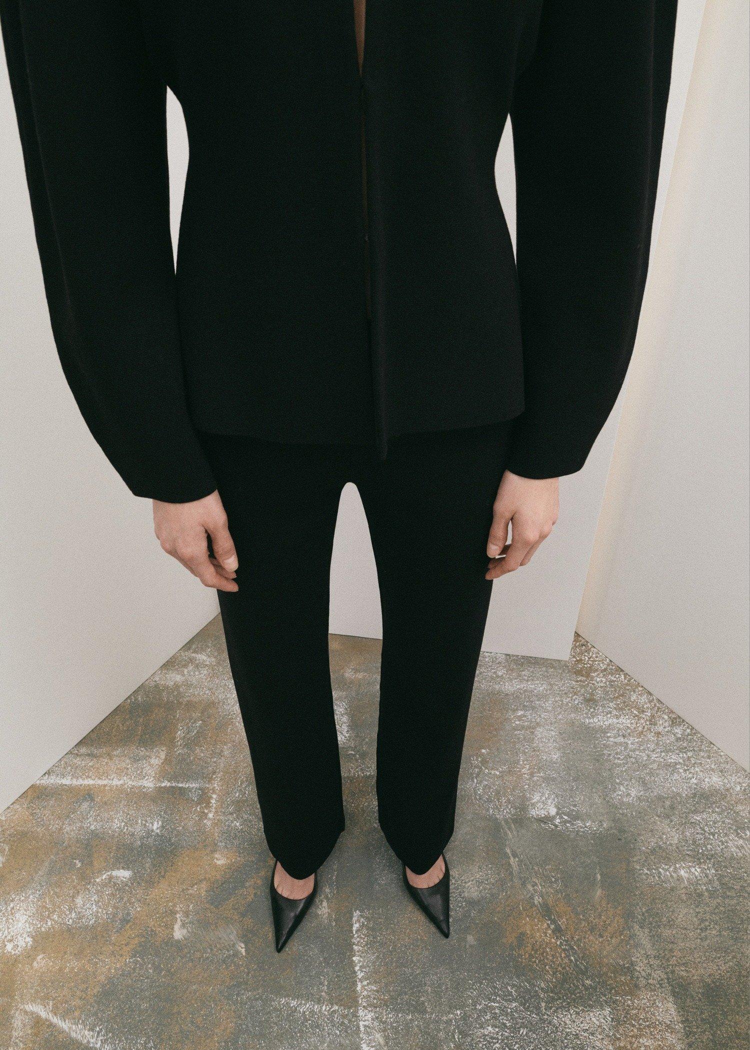 Black Side Slit Knit Trousers, Black, large image number 0