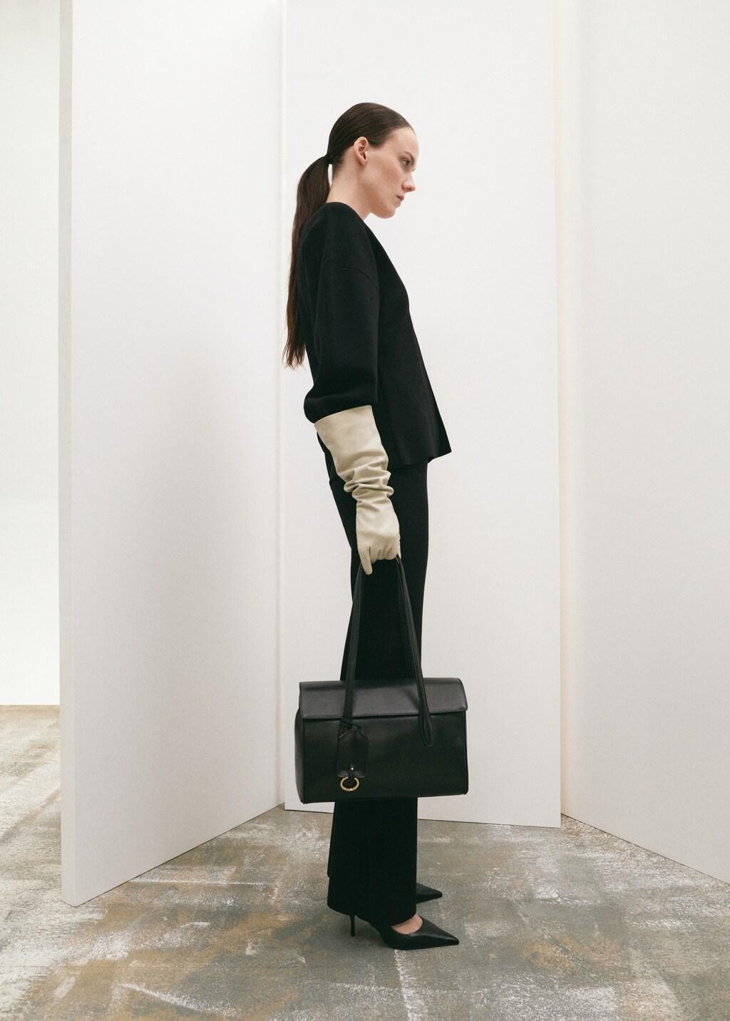 Black Side Slit Knit Trousers, Black, large image number 1