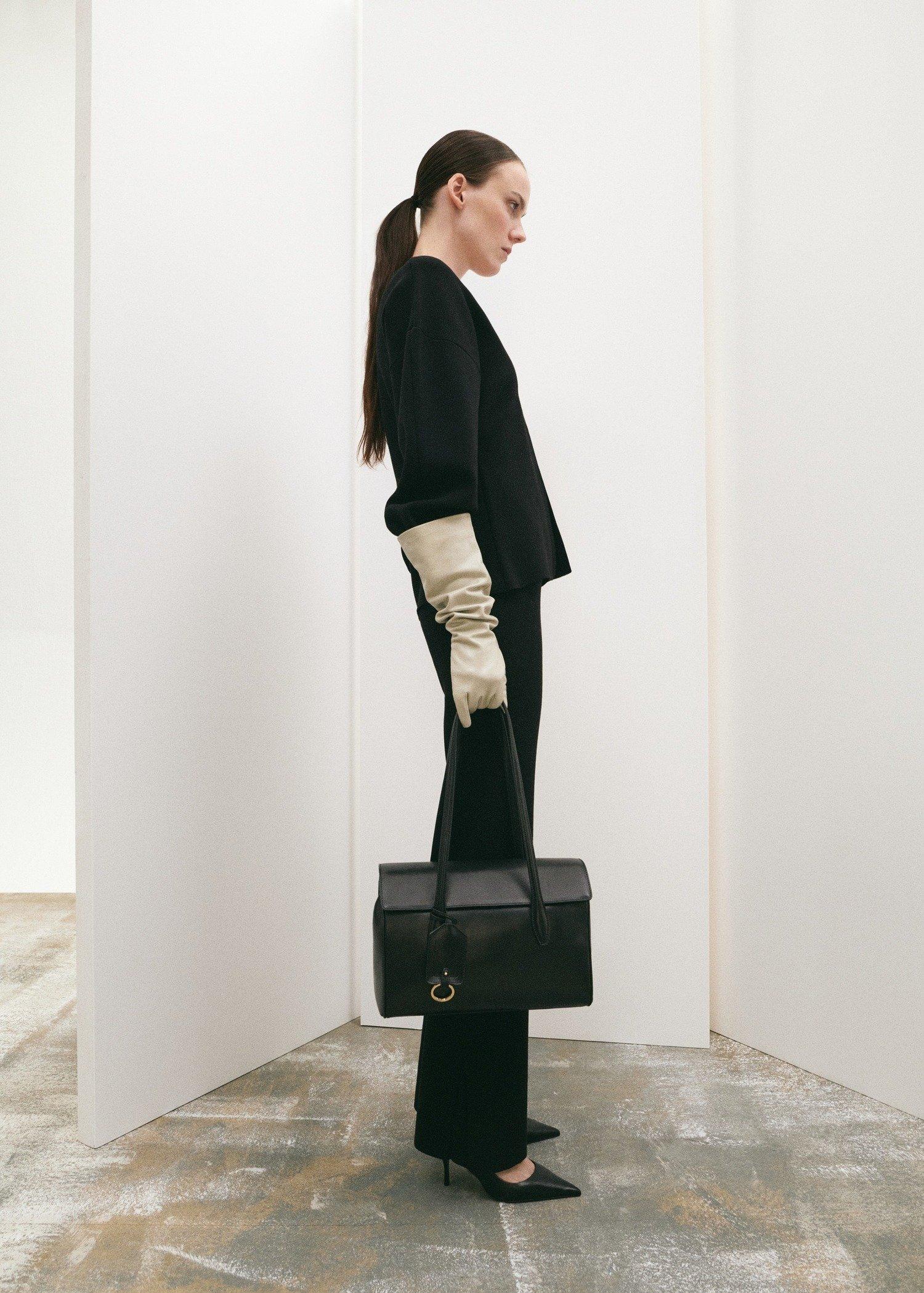 Black Side Slit Knit Trousers, Black, large image number 2