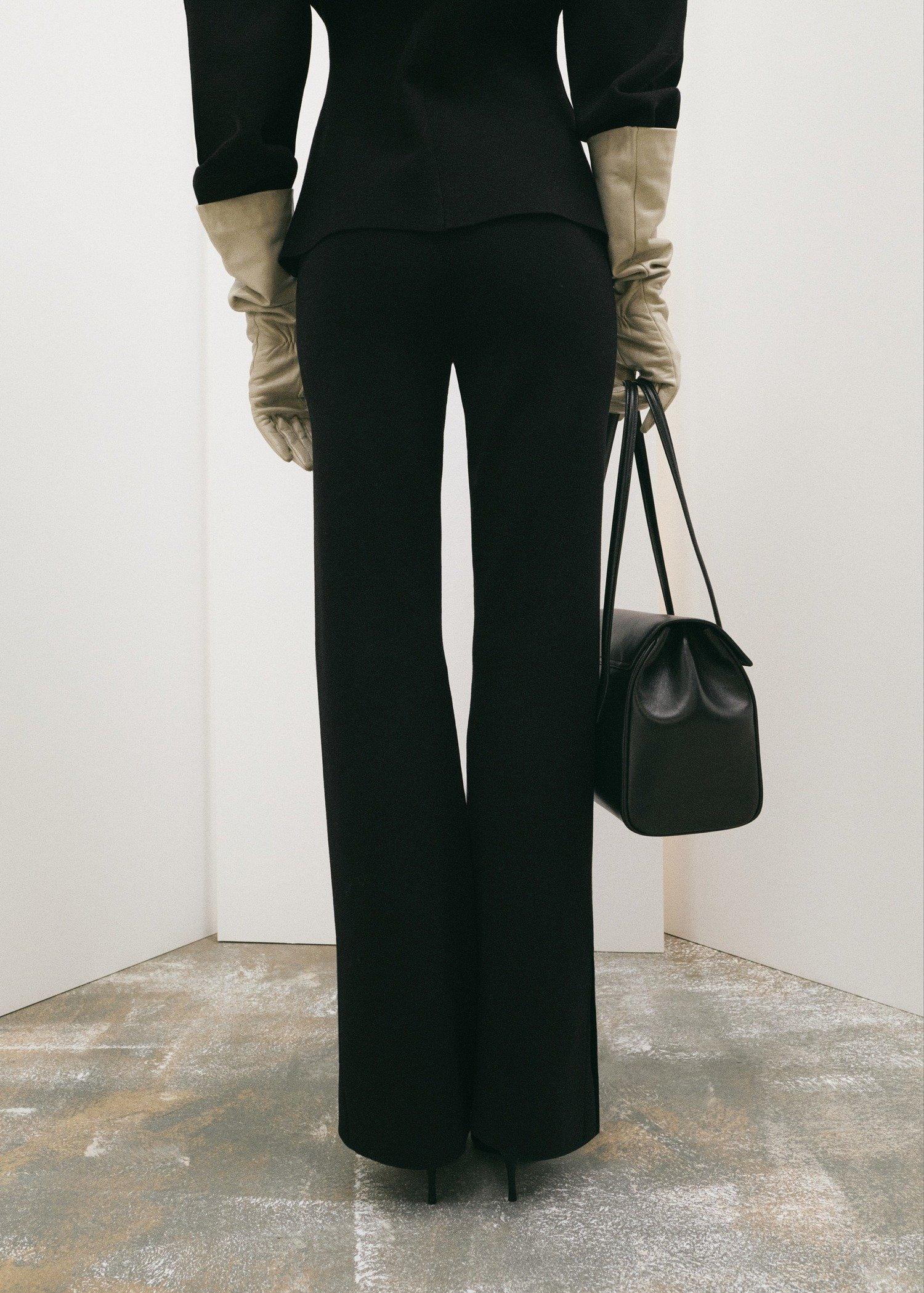 Black Side Slit Knit Trousers, Black, large image number 4