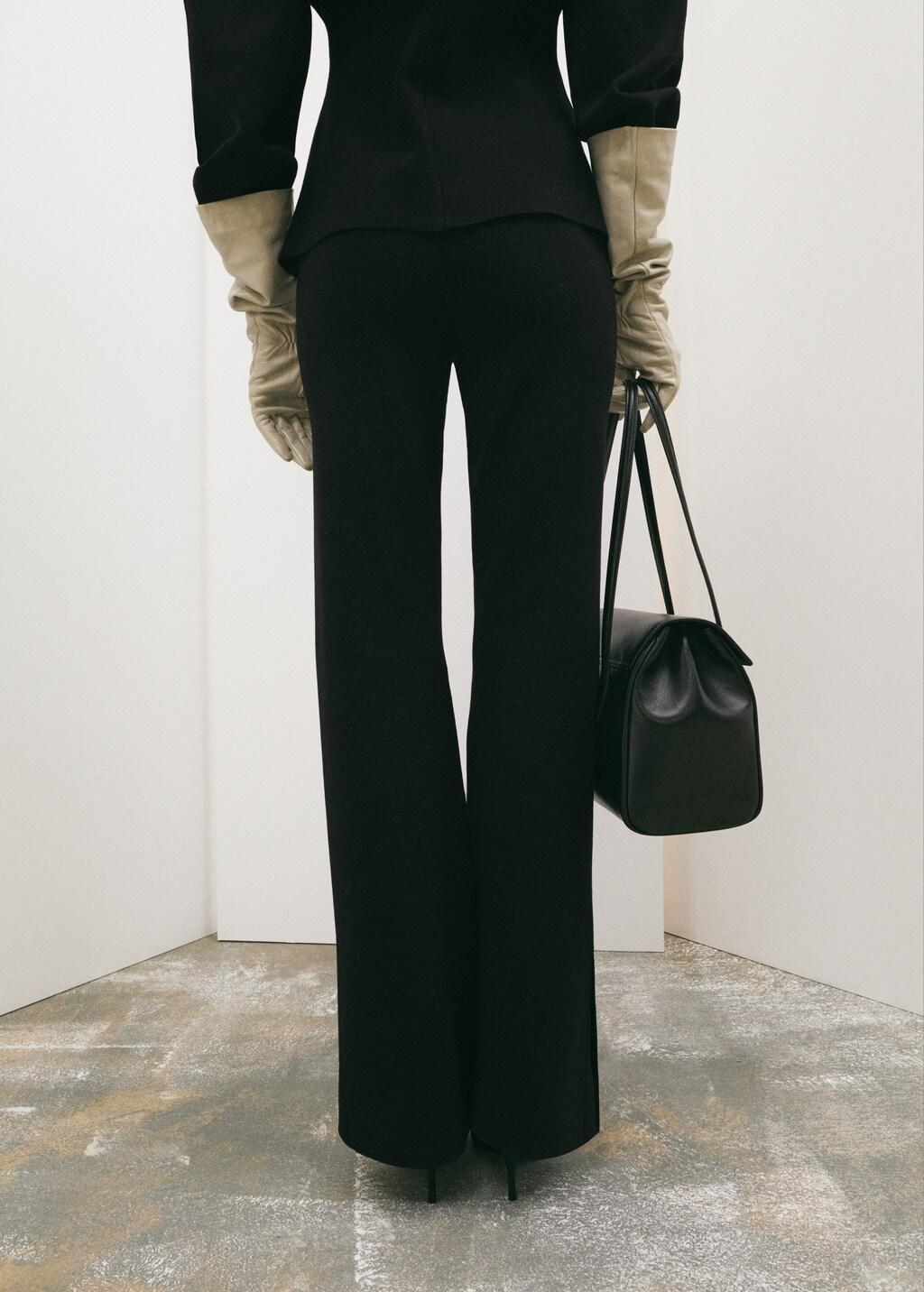 Black Side Slit Knit Trousers, Black, large image number 5