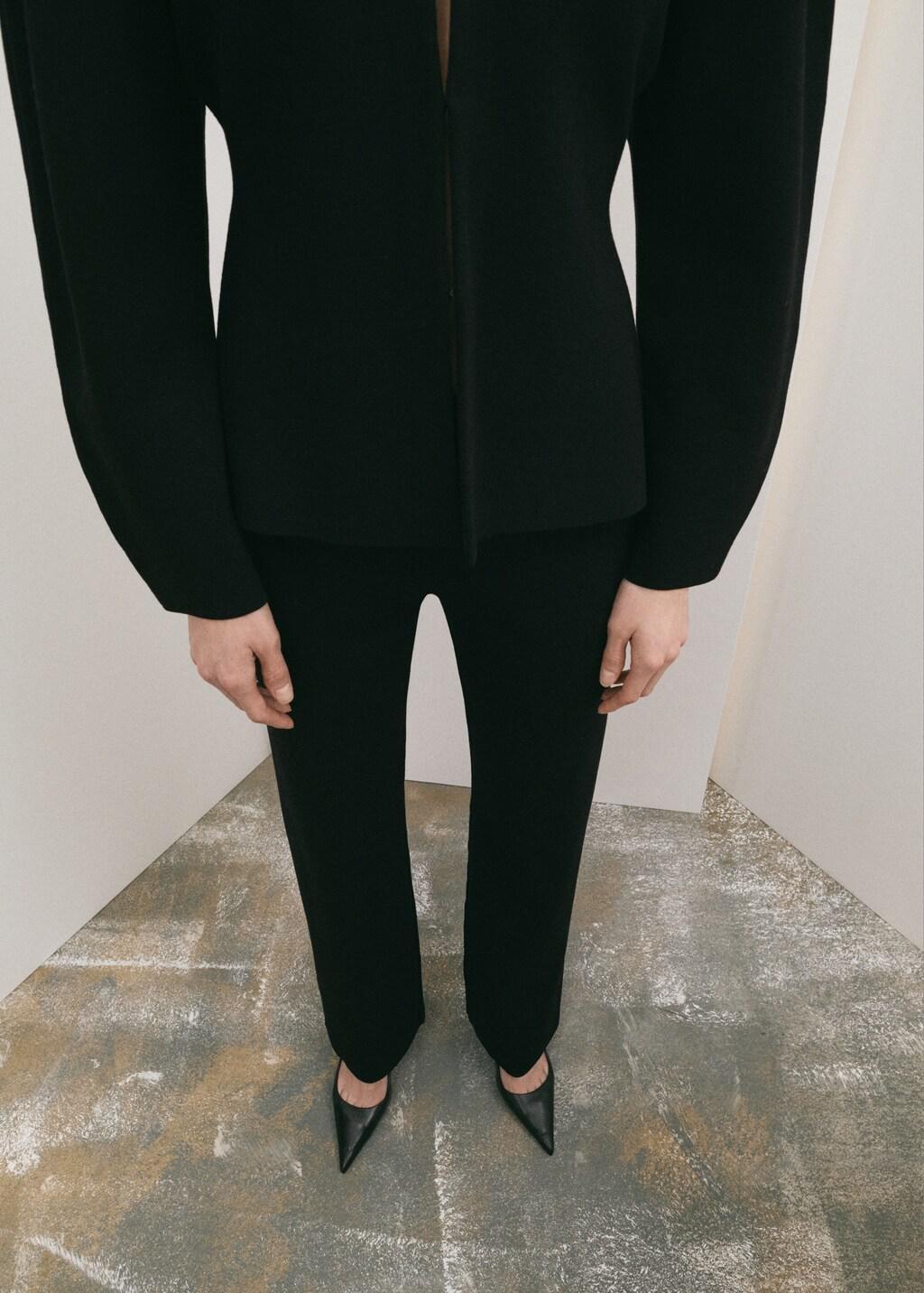 Black Side Slit Knit Trousers, Black, large image number 6