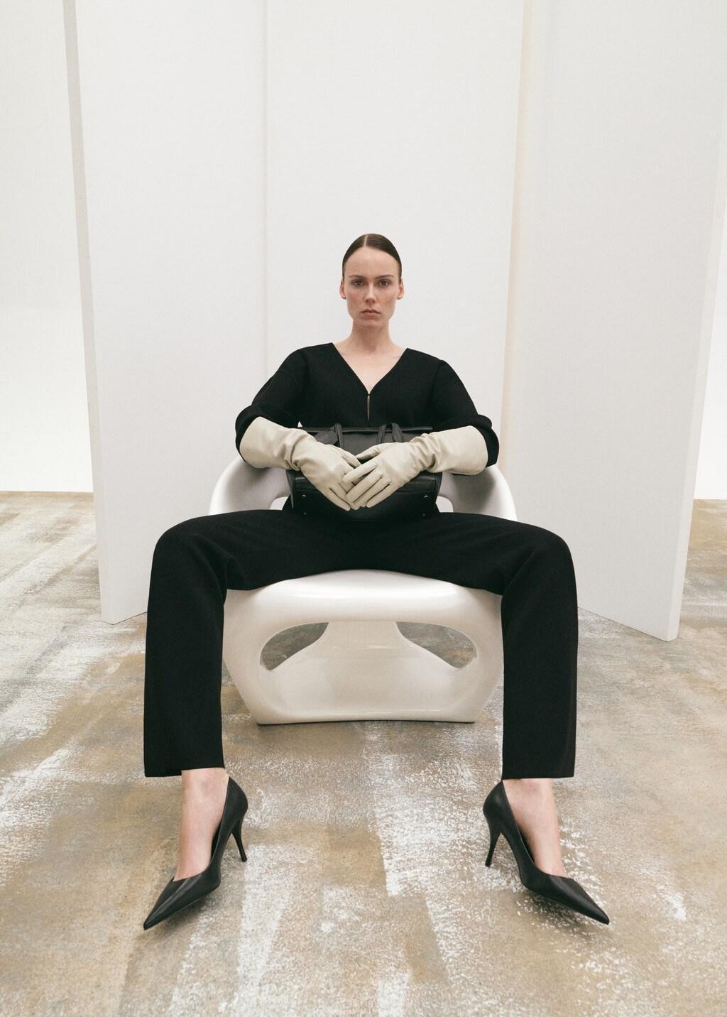 Black Side Slit Knit Trousers, Black, large image number 8