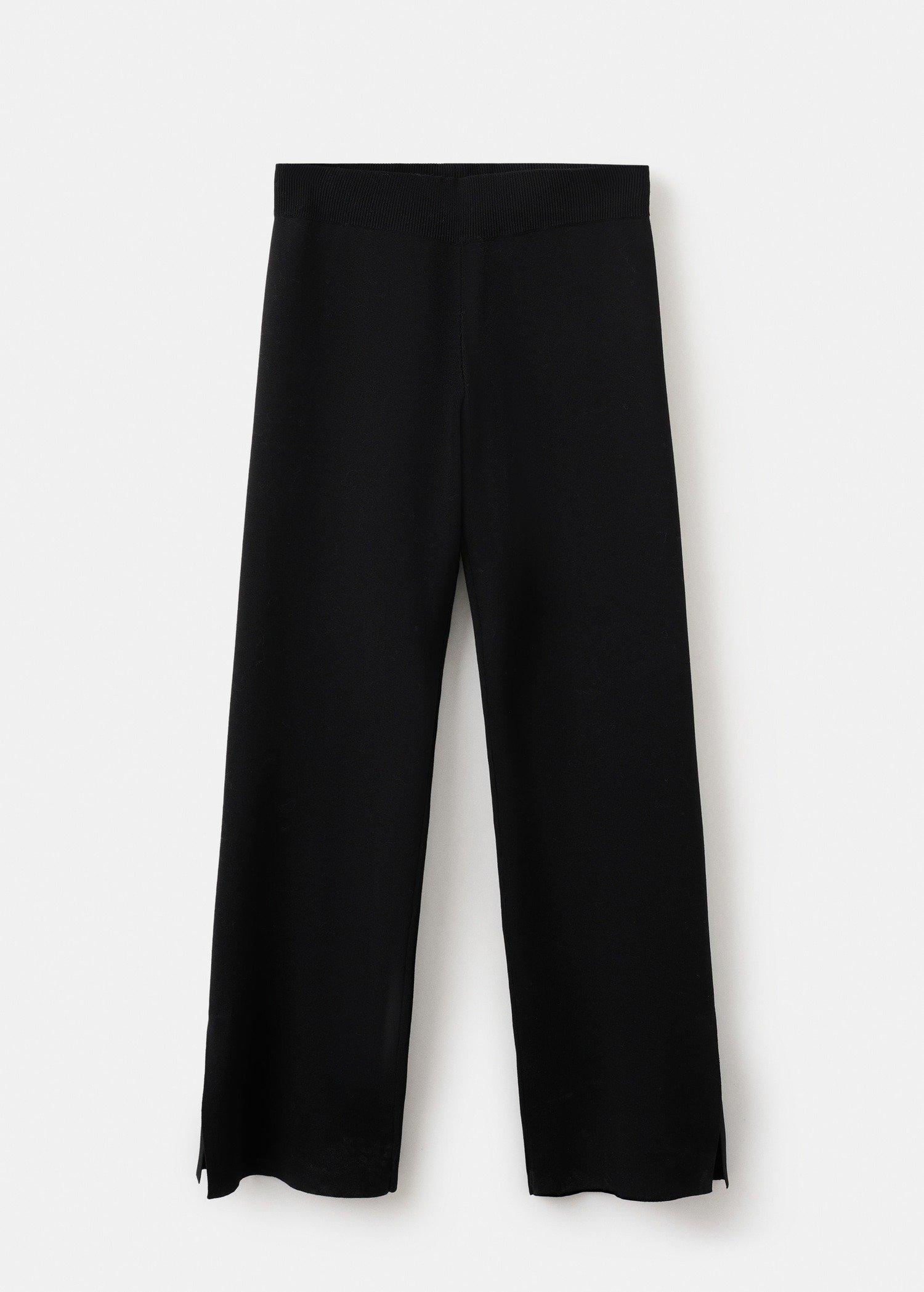 Black Side Slit Knit Trousers, Black, large image number 9