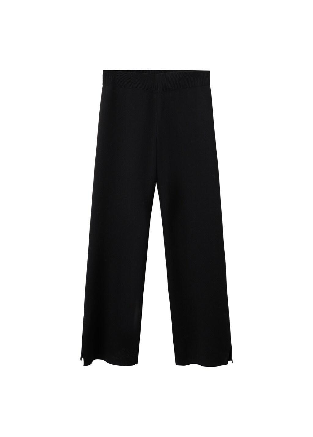 Black Side Slit Knit Trousers, Black, large image number 11