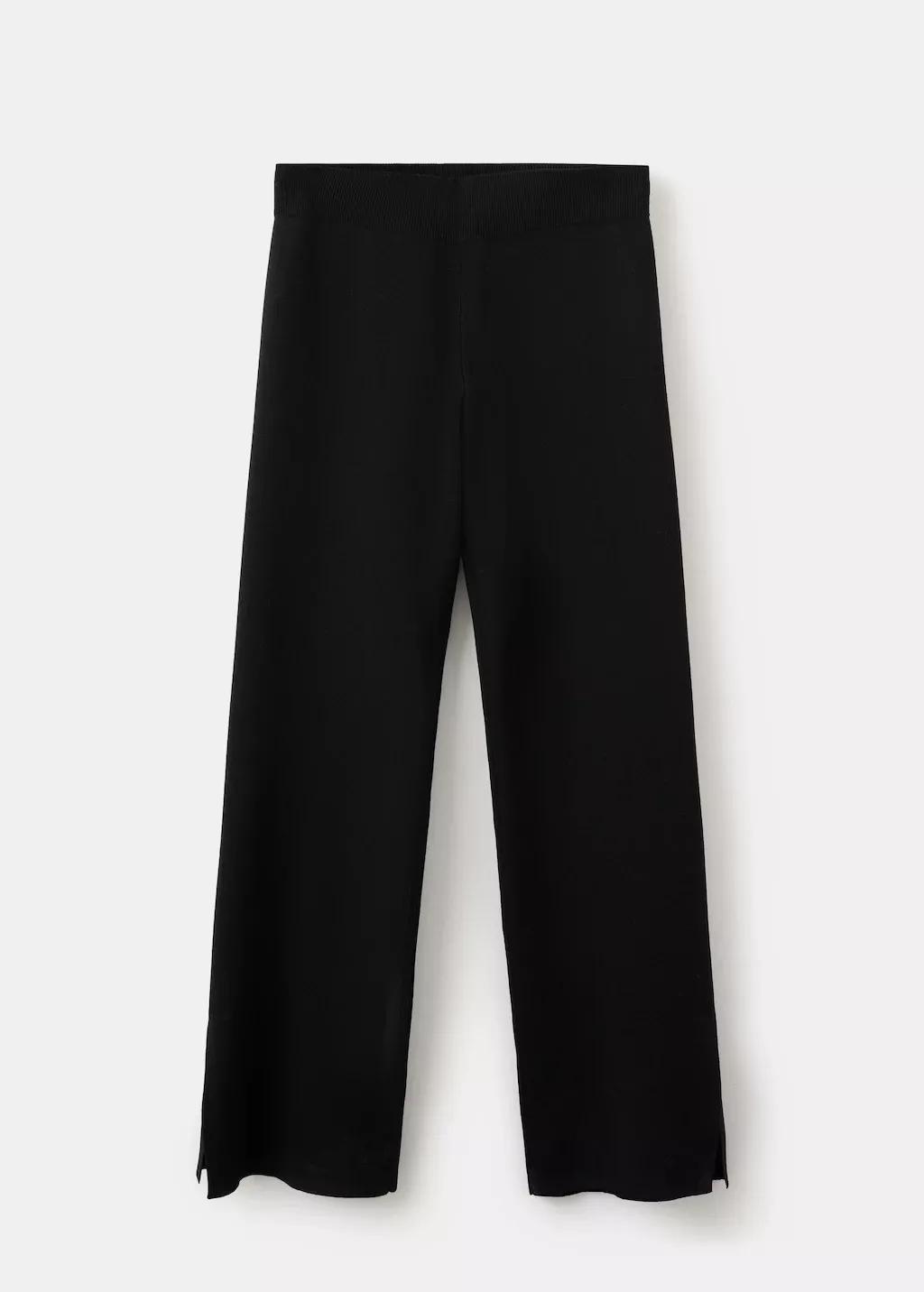 Black Side Slit Knit Trousers, Black, large image number 12