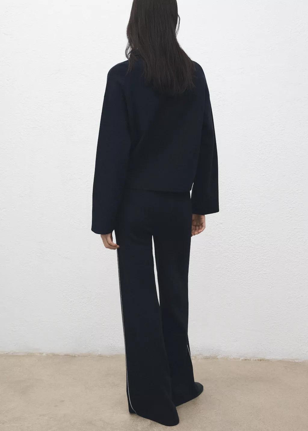 Navy Contrast Stripe Straight Trousers, Navy, large image number 2