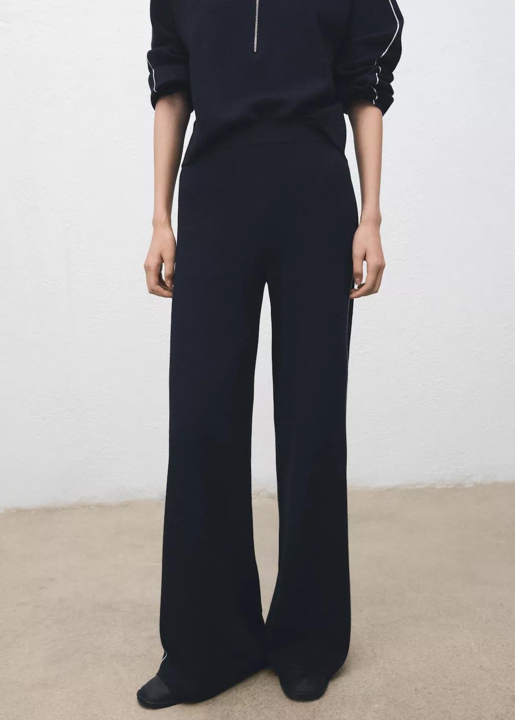 Navy Contrast Stripe Straight Trousers, Navy, large image number 3