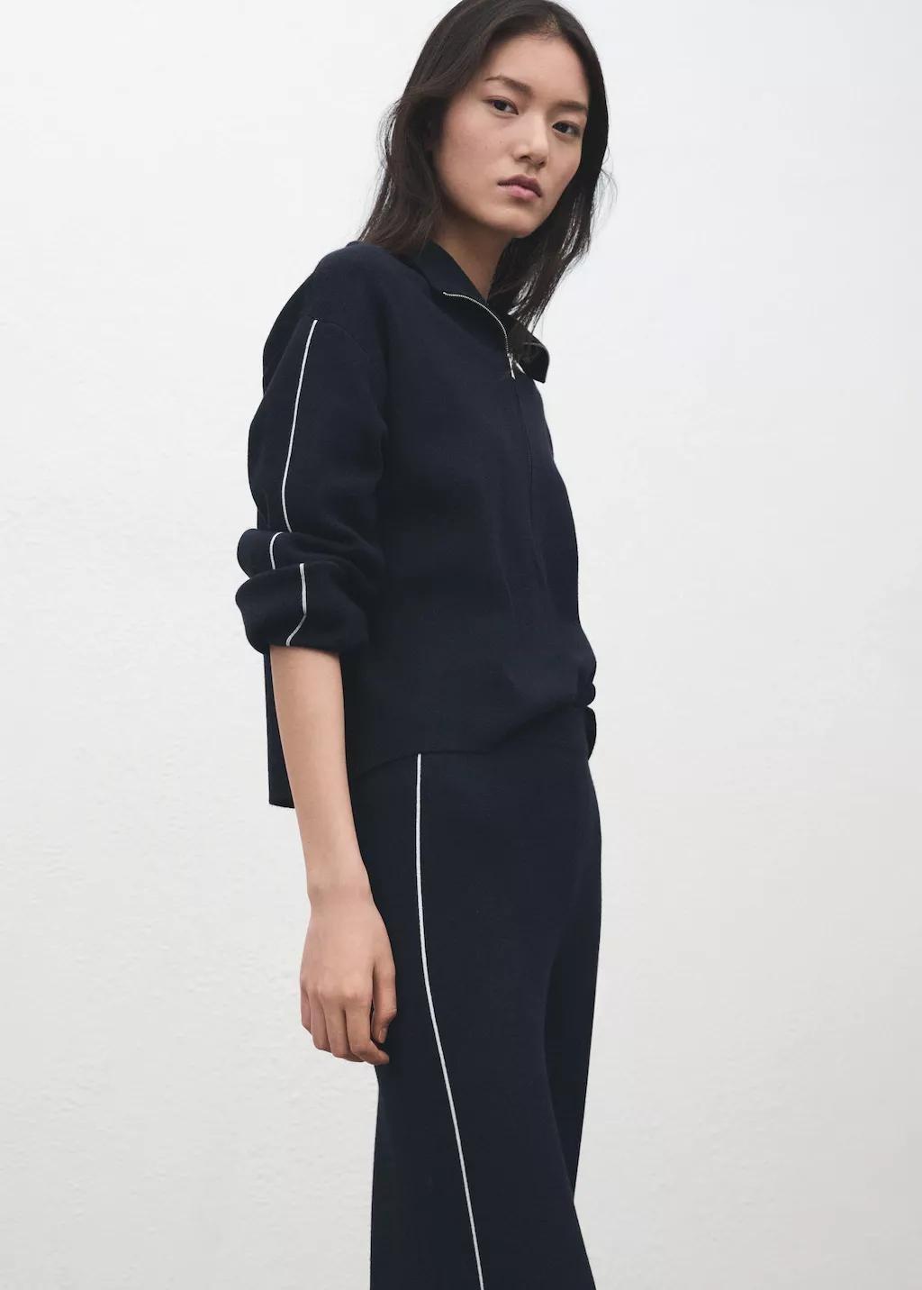 Navy Contrast Stripe Straight Trousers, Navy, large image number 4