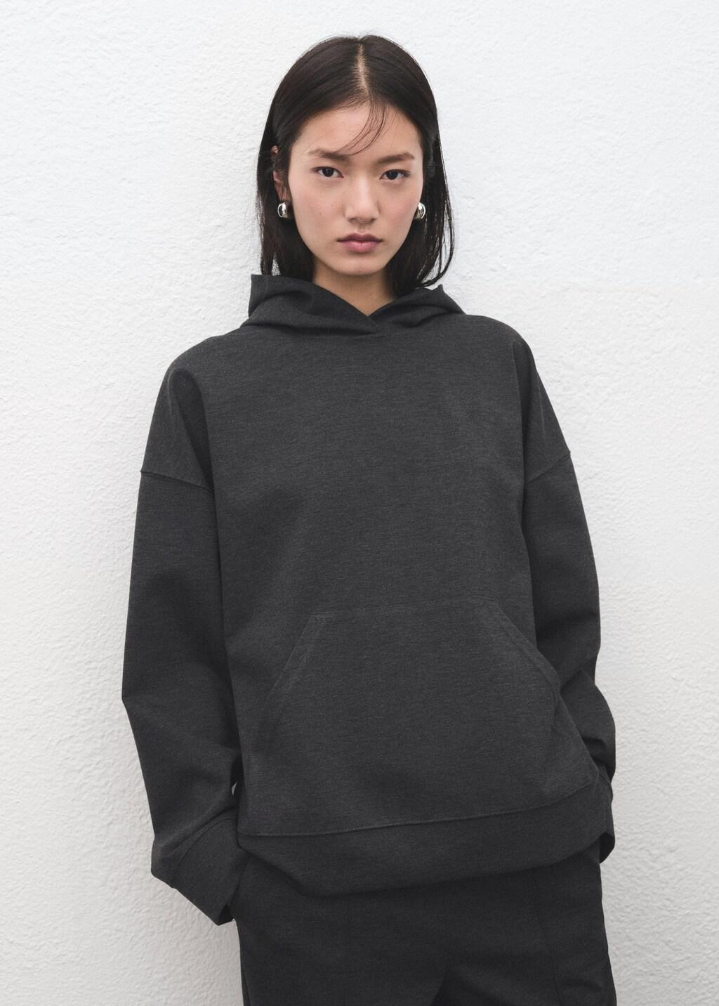 Grey Speckled Knitted Sweatshirt With Hood, 0201_94, large image number 3