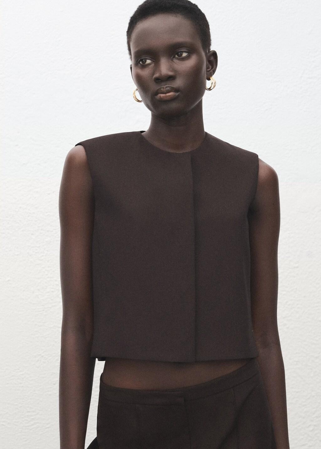 Grey Wool-Blend Crop Top, Grey, large image number 3