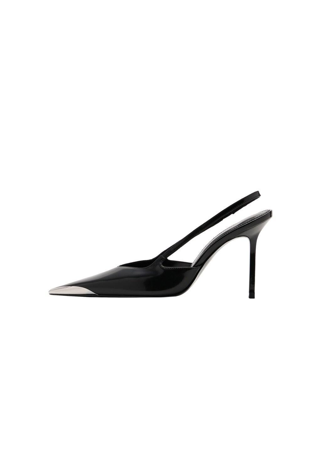 Black Leather High-Heeled Shoes With Metal Toe Cap, Black, large image number 8