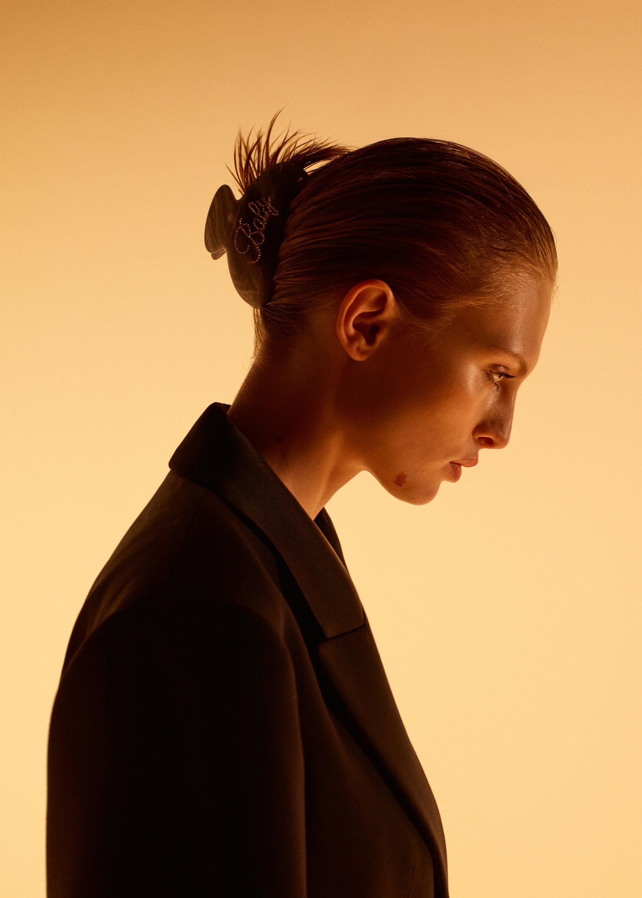 Grey Pearlescent-Effect Hair Clip With Crystals, Grey, large image number 4