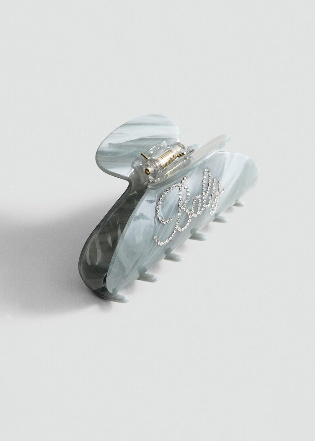 Grey Pearlescent-Effect Hair Clip With Crystals, Grey, large image number 6