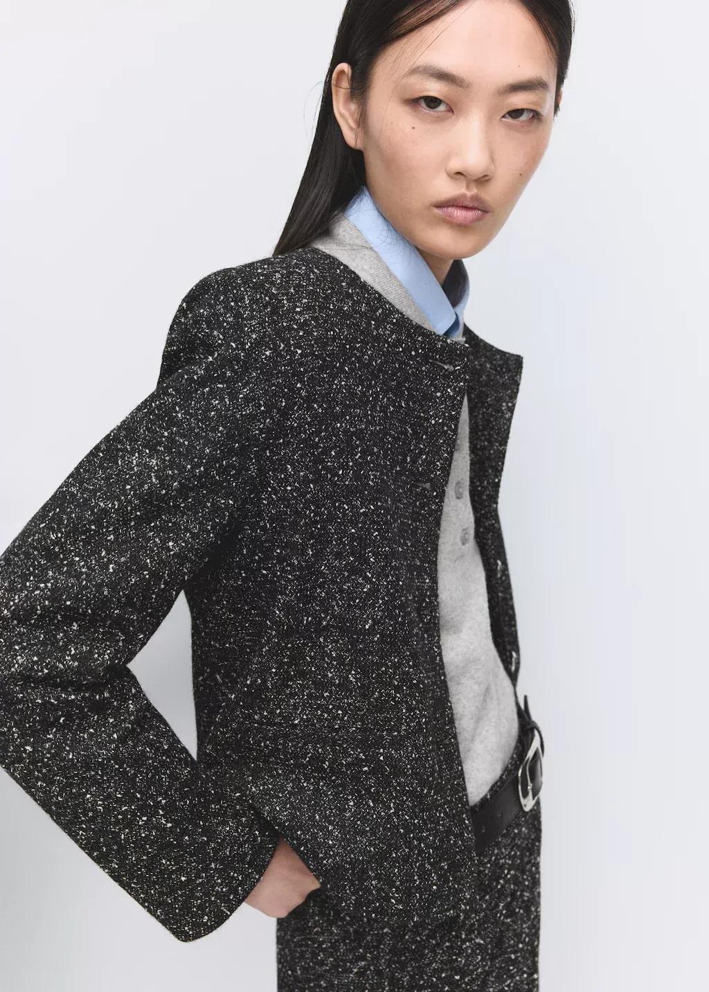 Black Flecked Cotton-Blend Jacket, Black, large image number 3
