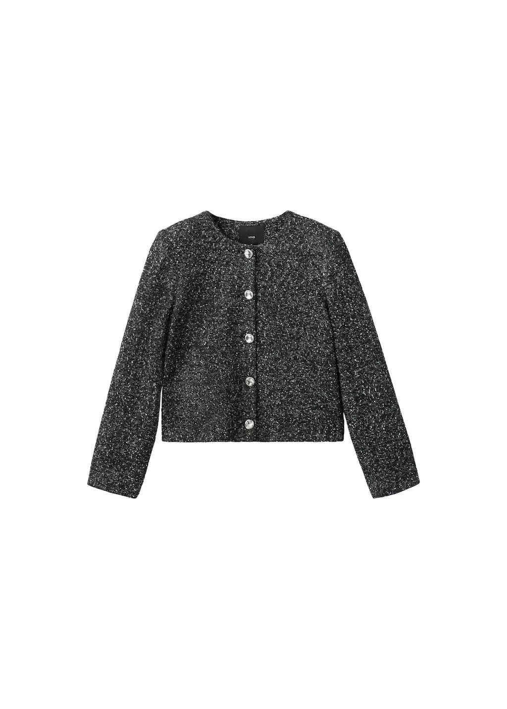 Black Flecked Cotton-Blend Jacket, Black, large image number 6