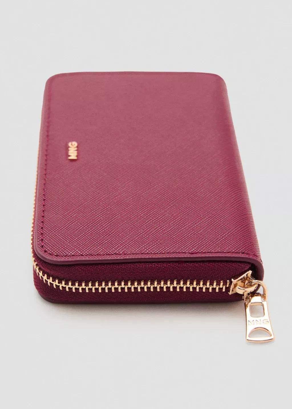 Burgundy Saffiano-Effect Wallet, Dark Red, medium