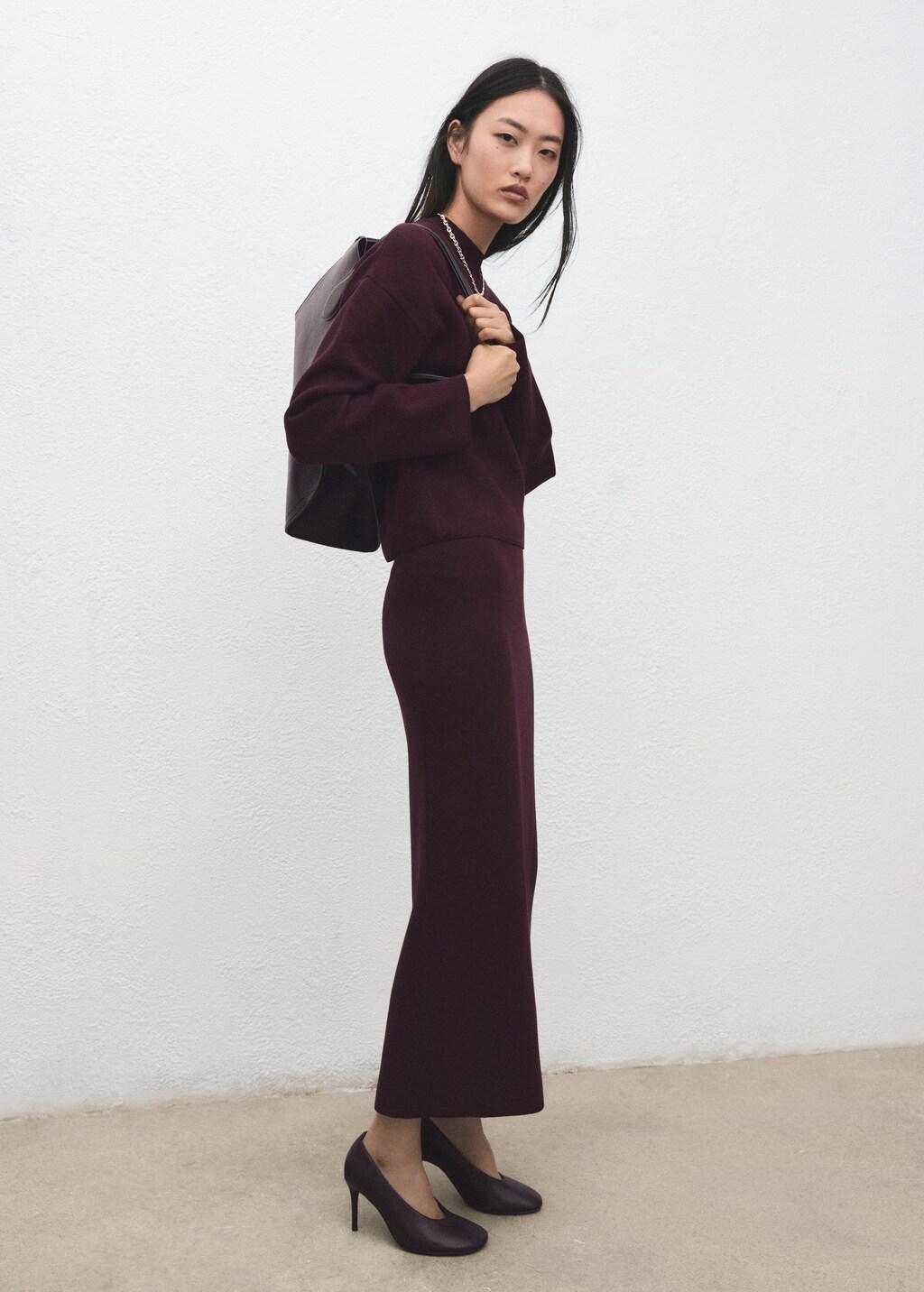 Red Knit Pencil Skirt, Dark Red, large image number 0