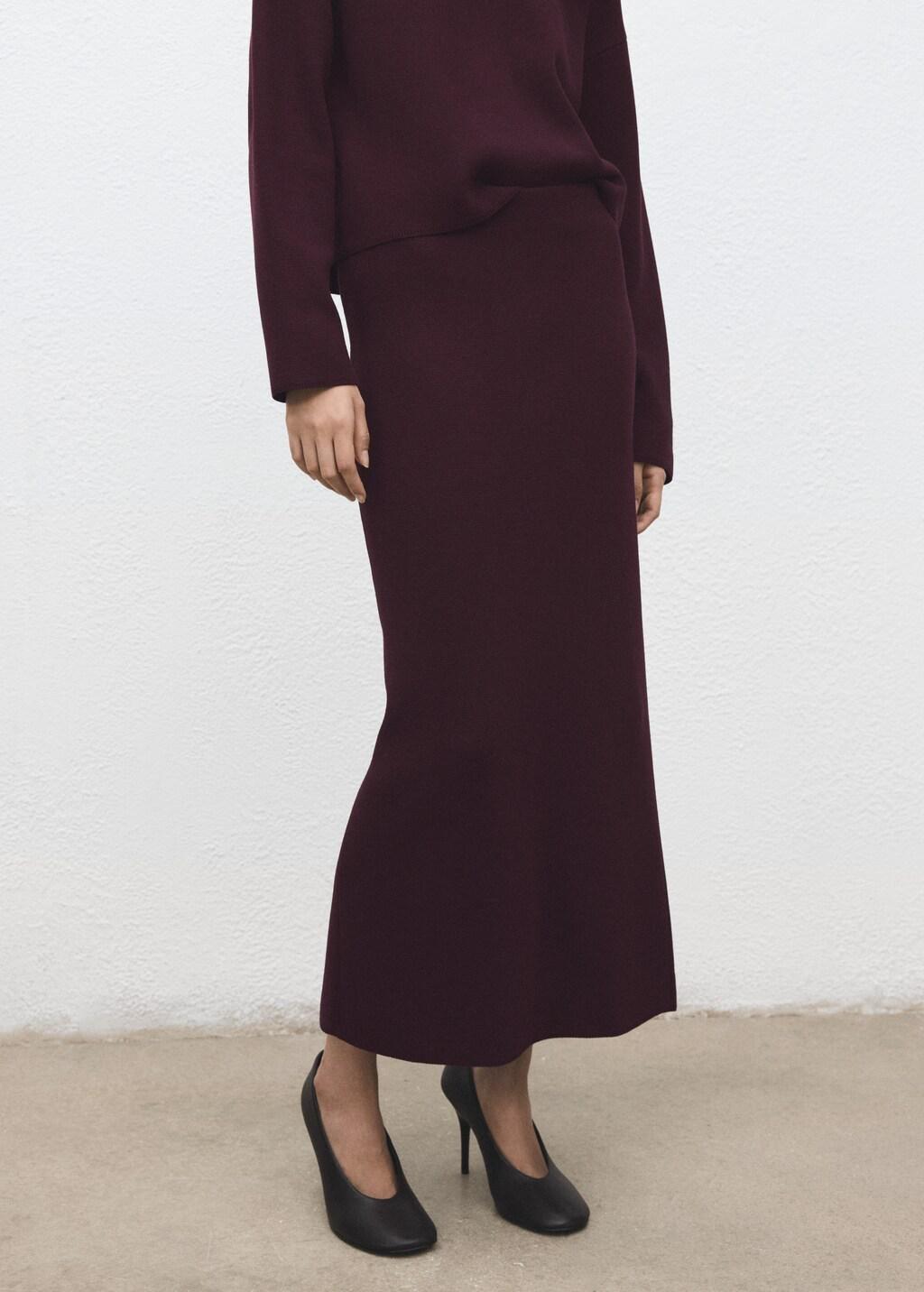 Red Knit Pencil Skirt, Dark Red, large image number 3
