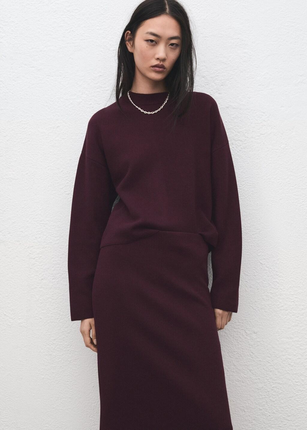 Red Knit Pencil Skirt, Dark Red, large image number 4