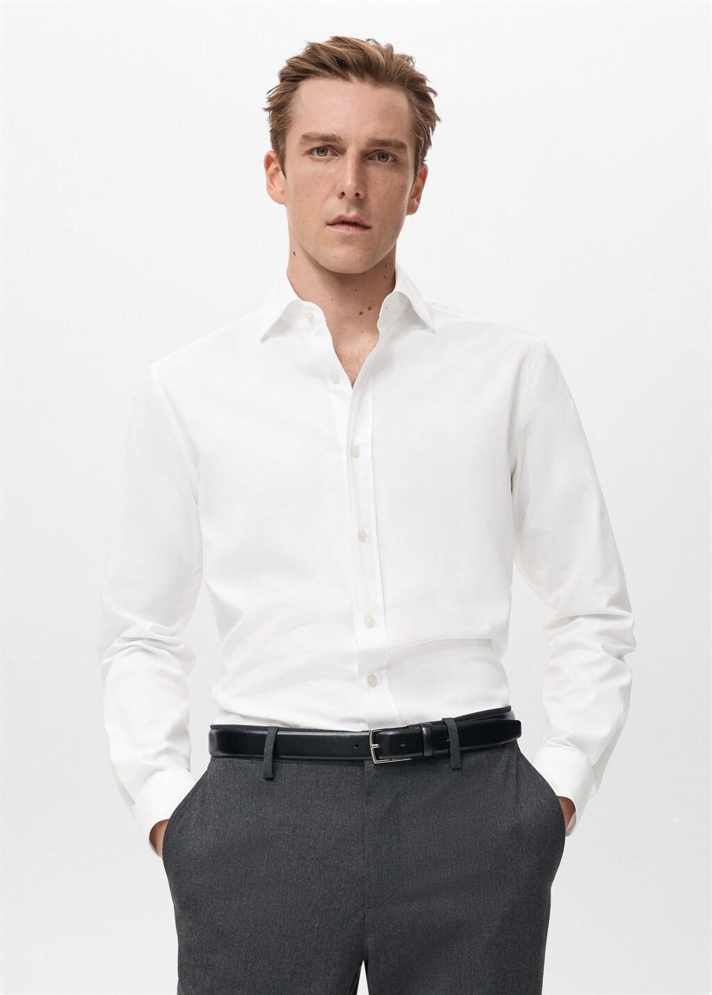 White Cotton Slim-Fit Shirt, White, large image number 3