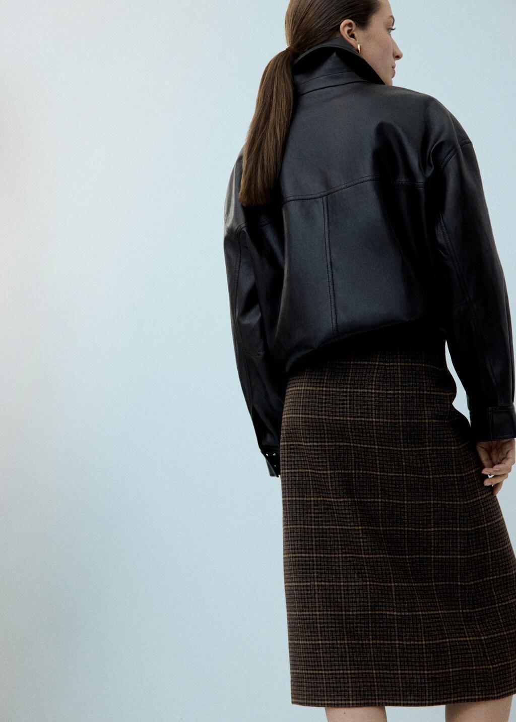Brown Wool-Blend Check Midi-Skirt, Brown, large image number 2