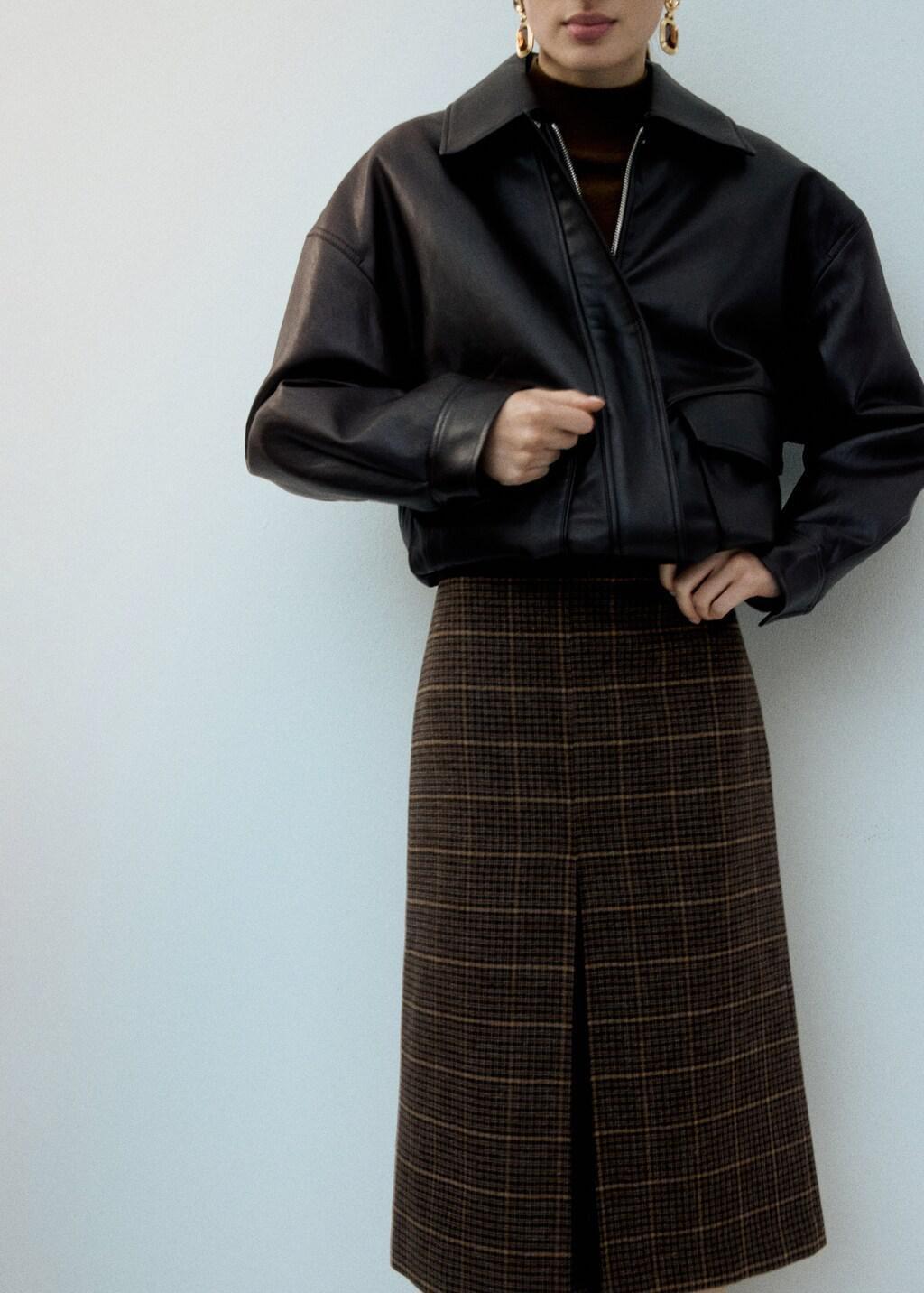Brown Wool-Blend Check Midi-Skirt, Brown, large image number 3