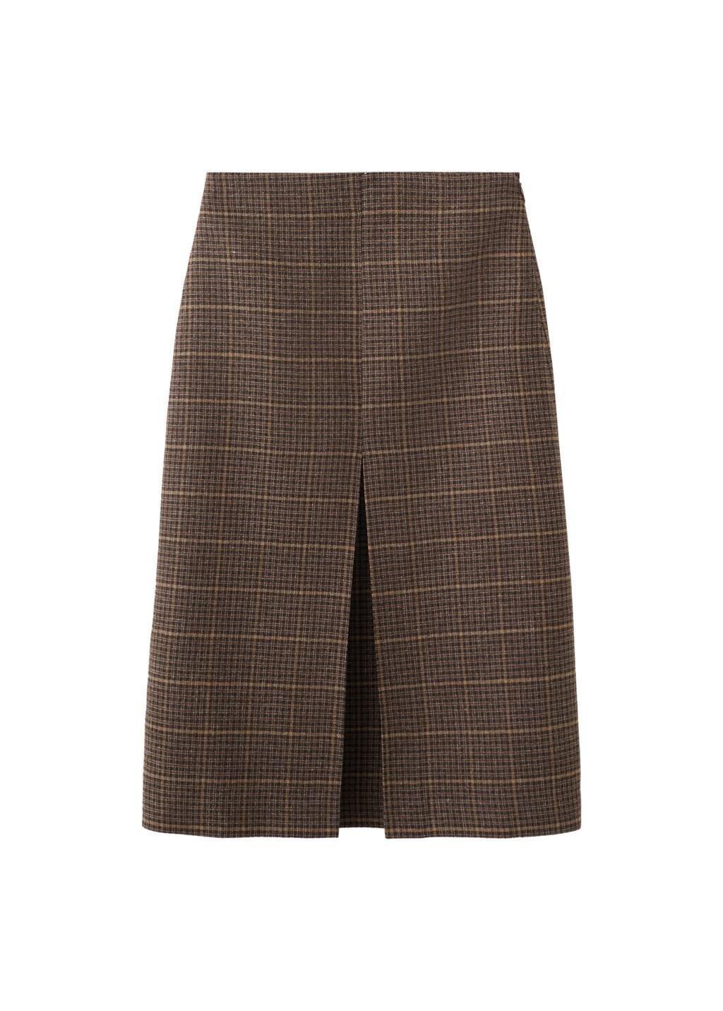 Brown Wool-Blend Check Midi-Skirt, Brown, large image number 5