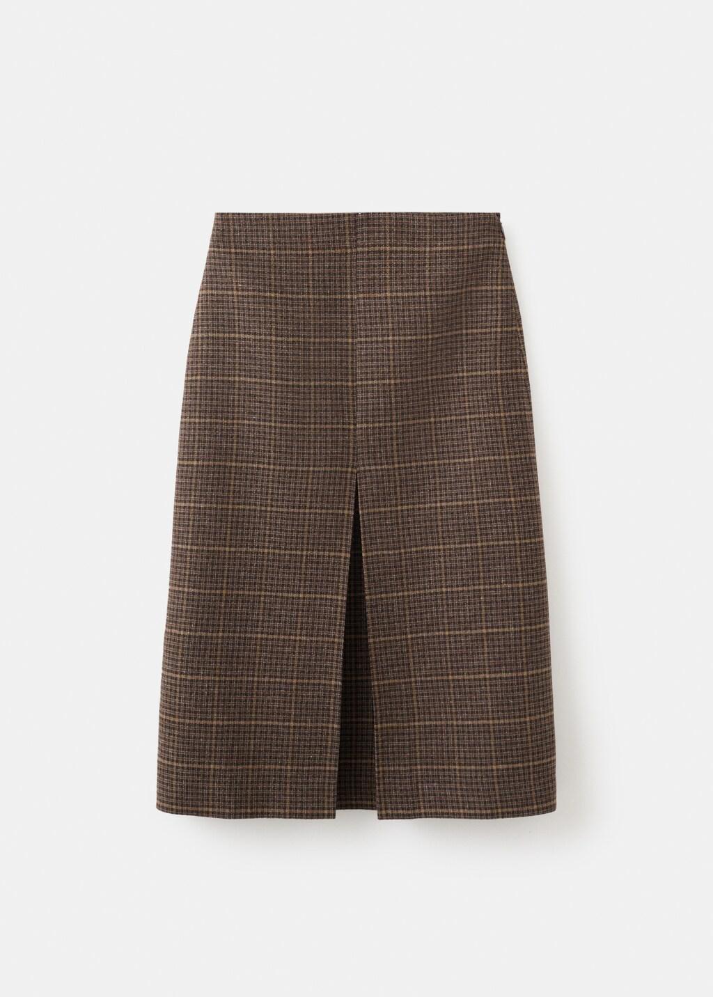 Brown Wool-Blend Check Midi-Skirt, Brown, large image number 6