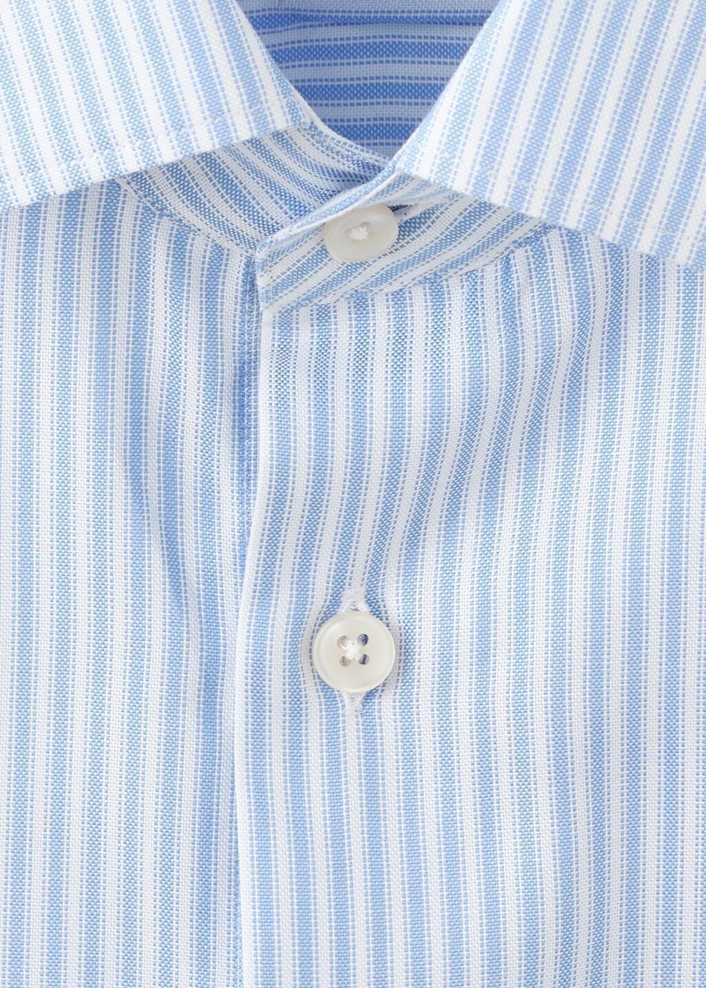 Blue Cotton Slim-Fit Striped Shirt, Light-Pastel Blue, large image number 1