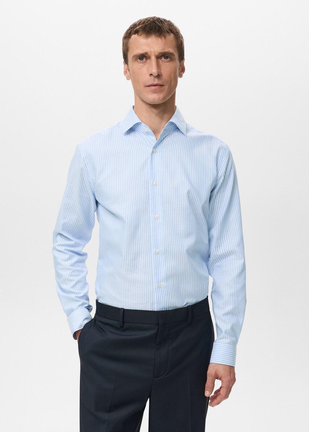 Blue Cotton Slim-Fit Striped Shirt, Light-Pastel Blue, large image number 3