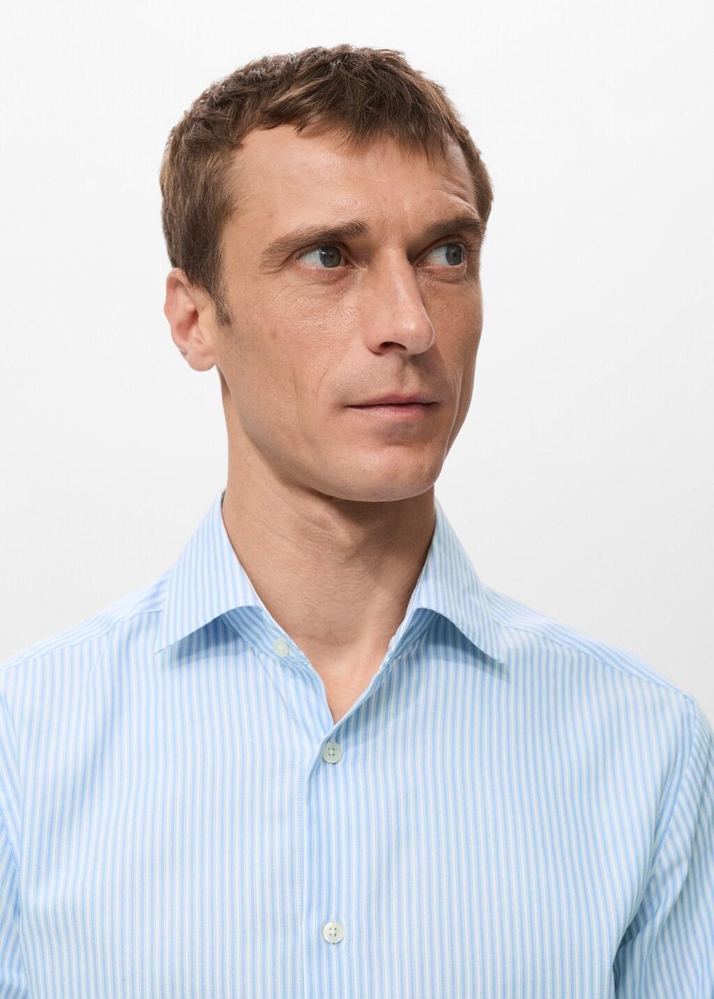 Blue Cotton Slim-Fit Striped Shirt, Light-Pastel Blue, large image number 4