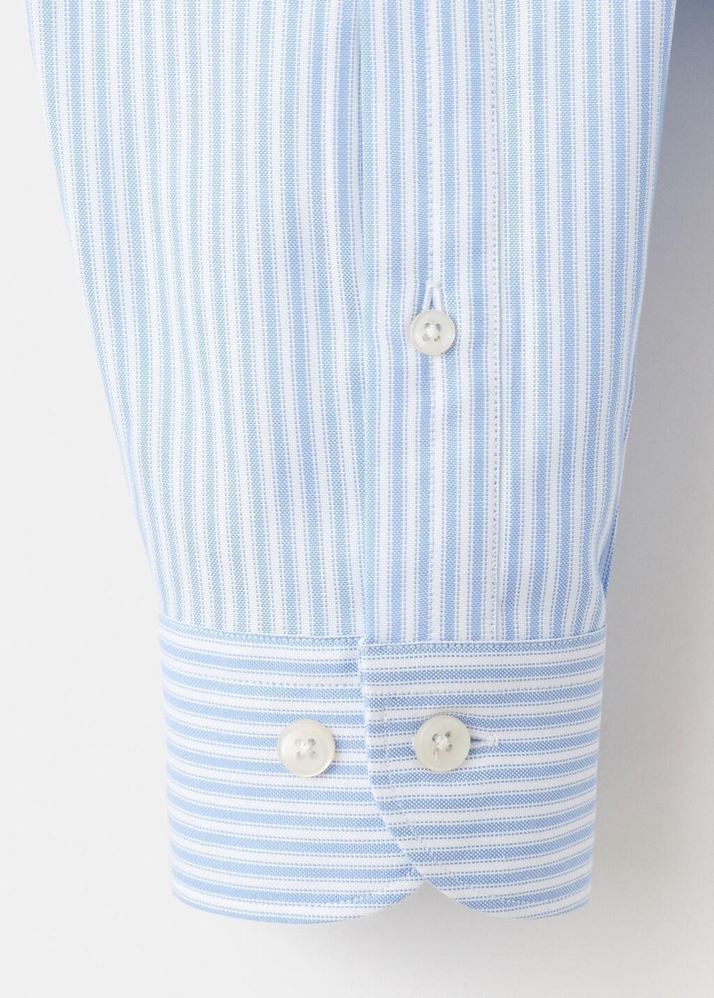 Blue Cotton Slim-Fit Striped Shirt, Light-Pastel Blue, large image number 5