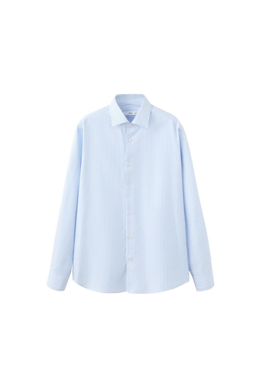 Blue Cotton Slim-Fit Striped Shirt, Light-Pastel Blue, large image number 7
