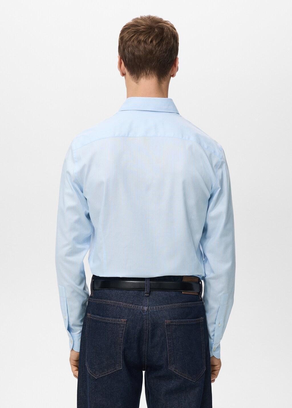 Blue Cotton Slim-Fit Striped Shirt, Medium Blue, large image number 2