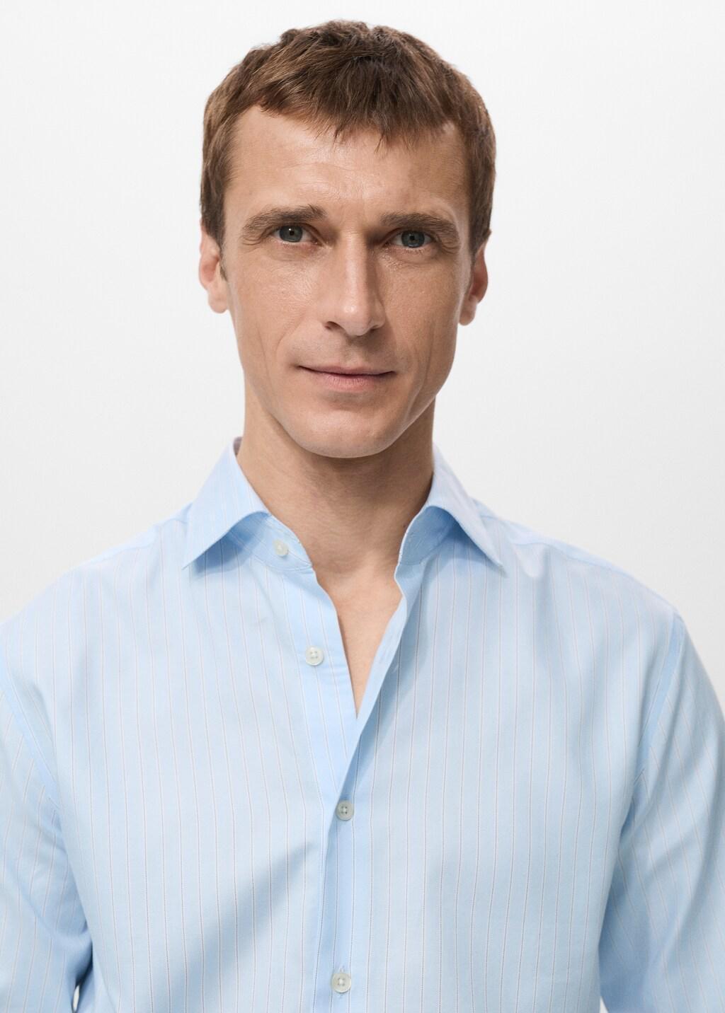 Blue Cotton Slim-Fit Striped Shirt, Medium Blue, large image number 4
